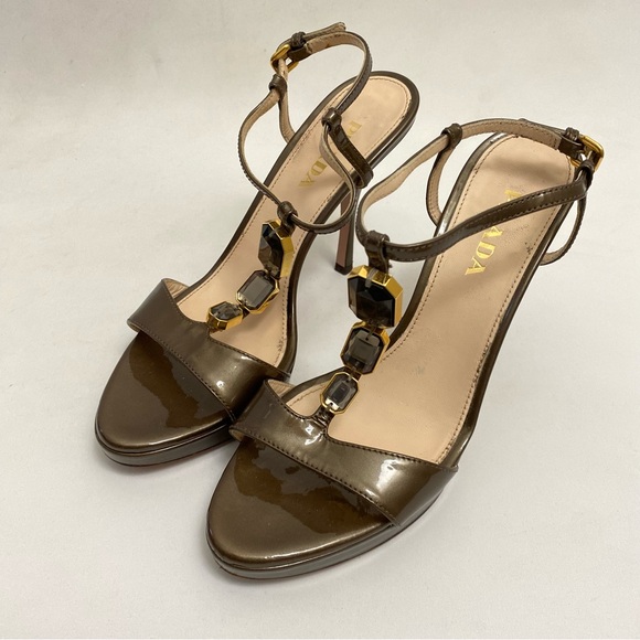 Prada Jewel Embellished Heels Heeled Sandals 6.5 / 36.5 Ankle Strap Stilettos - Picture 12 of 14